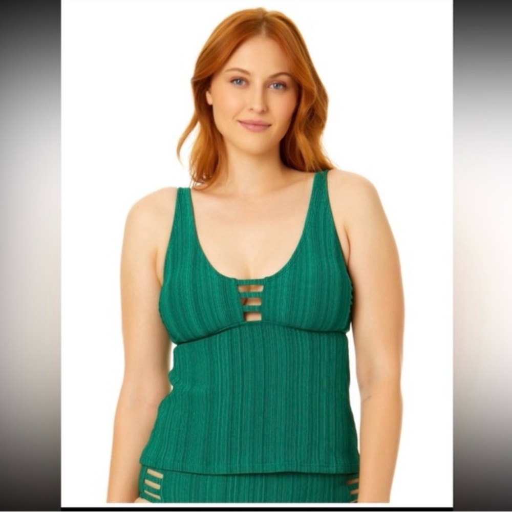 Time And Tru Swimwear Womens 3X Green‎ Tankini Stretch Swim Top Beach Vacation